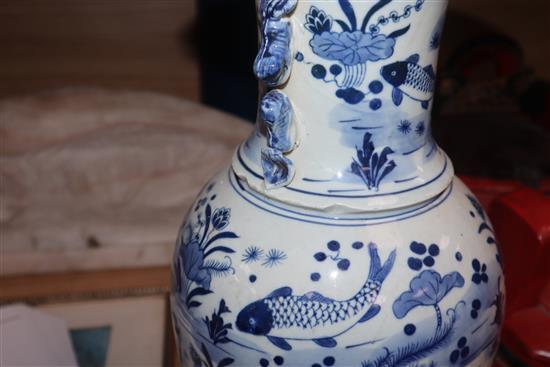 A Chinese blue and white fish vase height 43cm